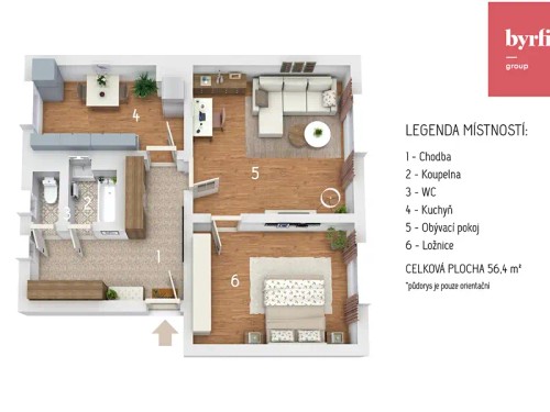 Prodej bytu 2+1 56 m²