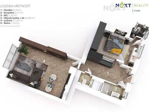 Prodaný  byt 2+kk 49 m²