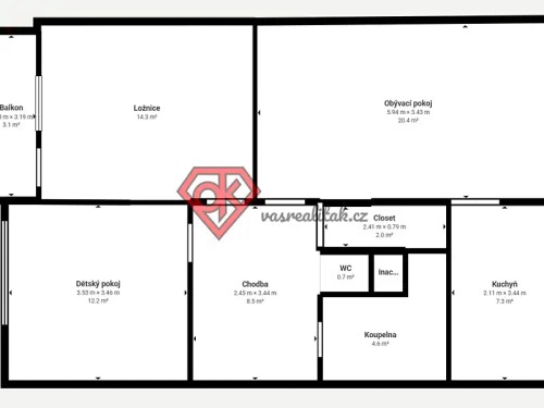 Prodej bytu 3+1 74 m²