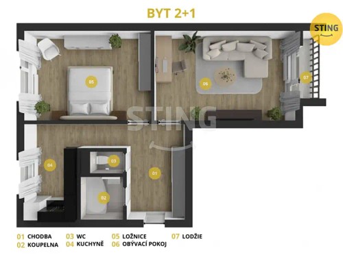 Prodej bytu 2+1 54 m²