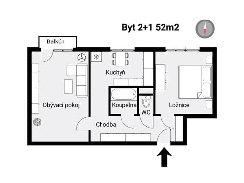 Prodej bytu 2+1 52 m²