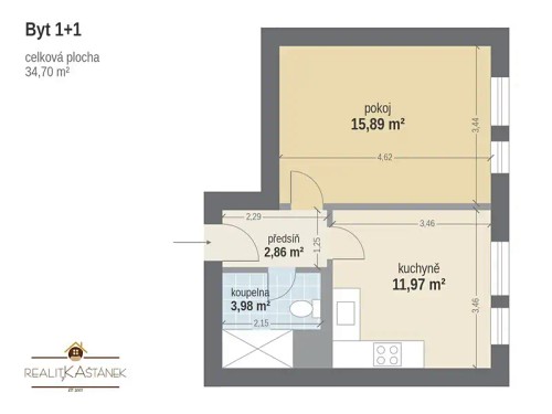 Prodej bytu 1+1 38 m²