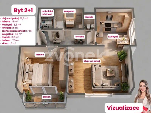 Prodej bytu 2+1 56 m²