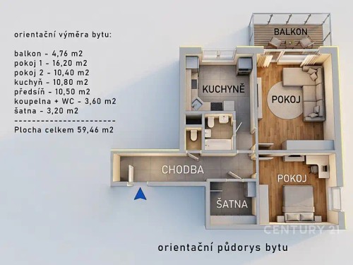 Prodej bytu 2+1 59 m²