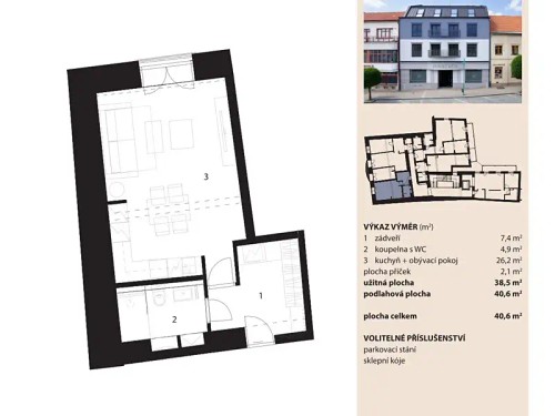 Prodaný  byt 1+kk 41 m²