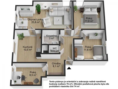 Prodej bytu 4+1 74 m²