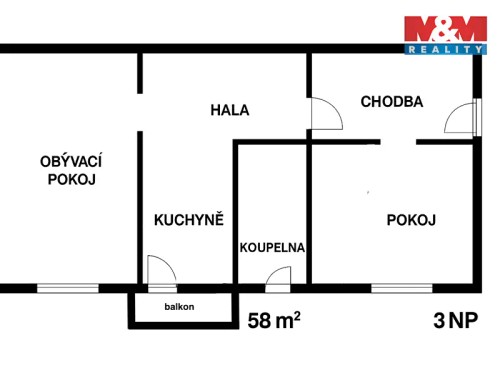 Prodaný byt 2+1 58 m²