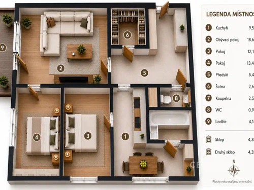 Prodej bytu 3+1 68 m²