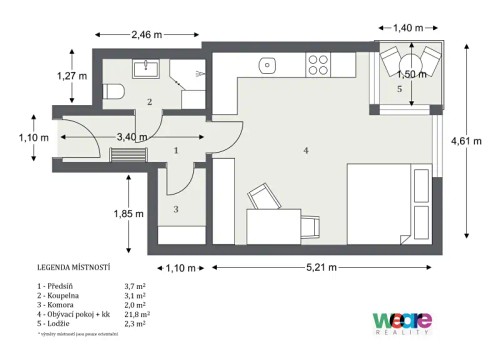 Prodaný  byt 1+kk 32 m²