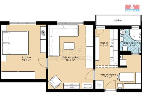 Prodaný  byt 2+1 56 m²