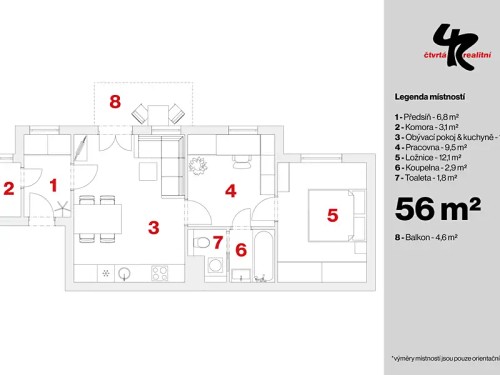 Prodaný  byt 3+kk 56 m²