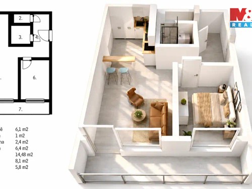 Prodaný byt 2+kk 46 m²