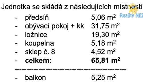 Prodaný  byt 2+kk 66 m²