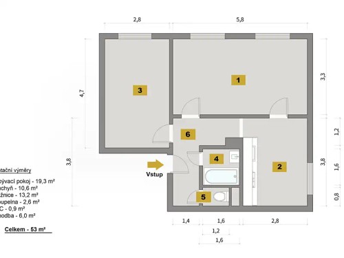 Prodaný byt 2+1 53 m²