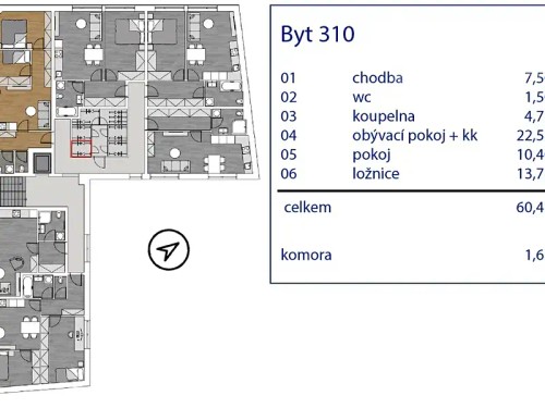 Prodaný  byt 3+kk 61 m²