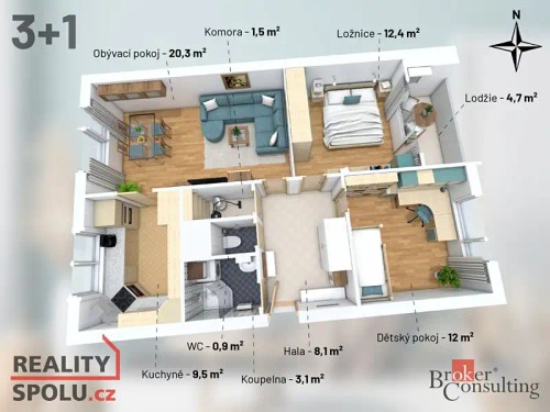 Prodaný  byt 3+1 74 m²