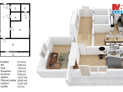 Prodaný byt 3+kk 75 m²