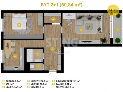 Prodej bytu 2+1 60 m²