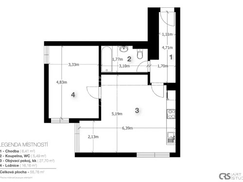 Prodej bytu 2+kk 55 m²