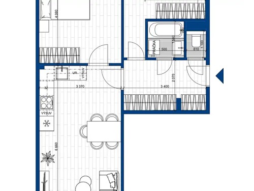 Prodaný  byt 3+kk 58 m²