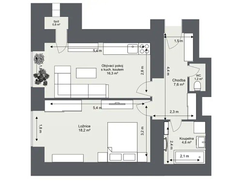 Prodaný byt 2+kk 51 m²