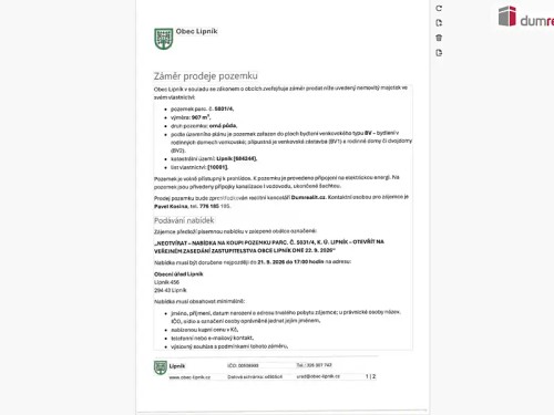 Prodej stavebního pozemku 907 m²
