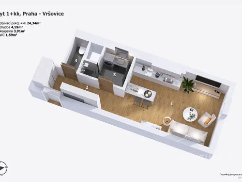 Prodaný  byt 1+kk 34 m²