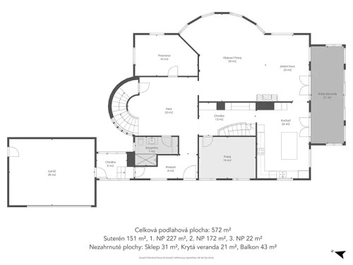 Prodej vily 425 m², pozemek 1675 m²