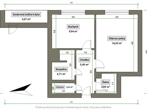 Prodaný byt 1+1 41 m²