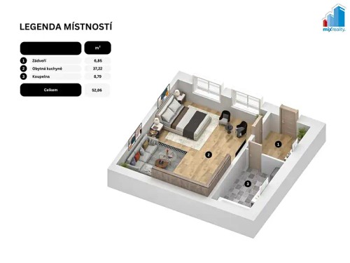 Prodej bytu 1+kk 52 m²