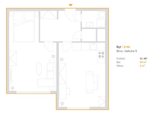 Prodaný byt 2+kk 44 m²