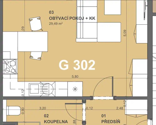 Prodaný  byt 1+kk 45 m²