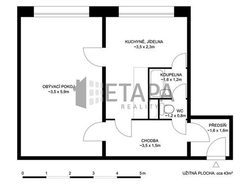 Prodaný byt 1+1 43 m²