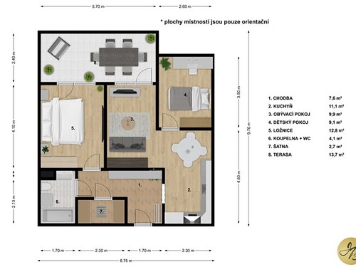Prodaný byt 3+kk 61 m²