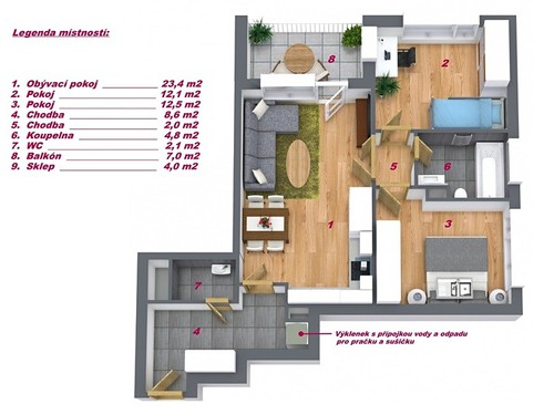 Prodaný byt 3+kk 69 m²