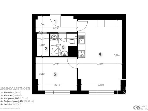 Prodaný byt 2+kk 43 m²