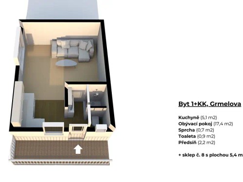 Prodaný byt 1+kk 26 m²