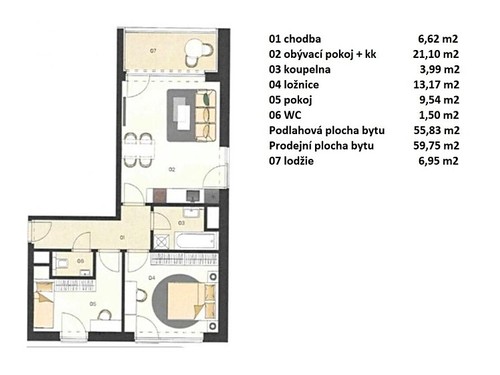 Prodaný byt 3+kk 58 m²