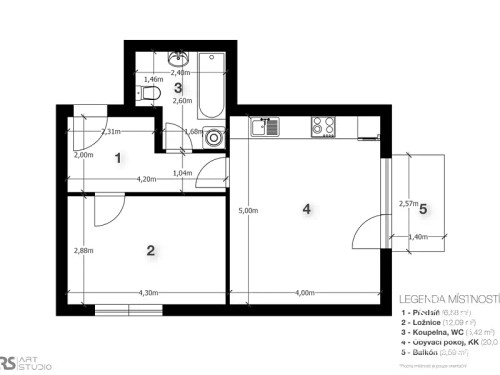 Prodaný byt 2+kk 48 m²