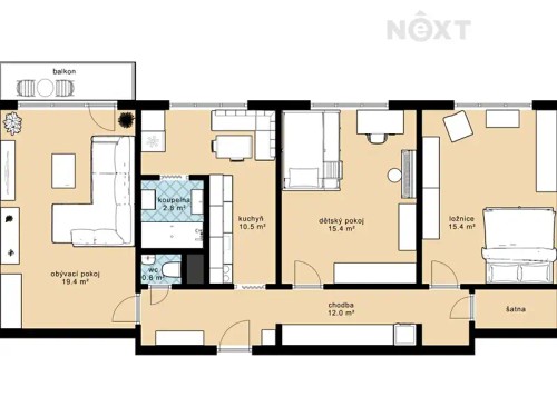 Prodej bytu 3+1 83 m²