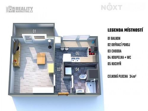 Prodaný byt 1+1 34 m²