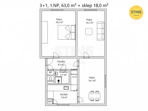Prodej bytu 3+1 63 m²