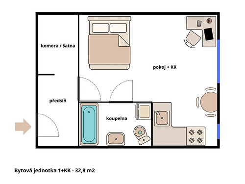 Prodaný byt 1+kk 33 m²