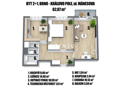 Prodaný byt 2+1 62 m²