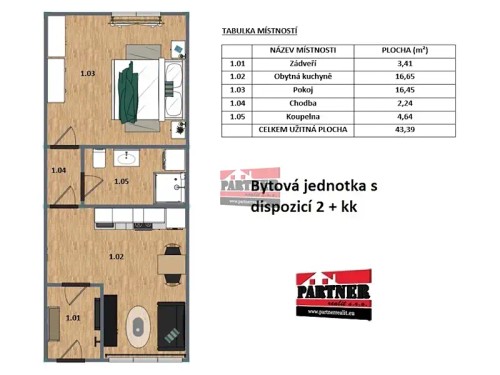 Prodaný byt 2+kk 43 m²