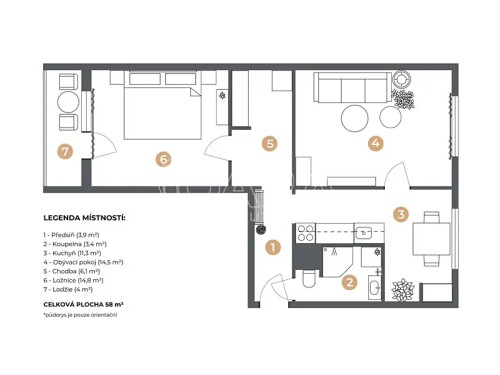 Prodaný byt 2+1 58 m²