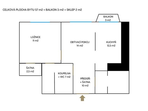 Prodaný byt 2+1 57 m²