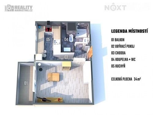 Prodaný byt 1+1 34 m²