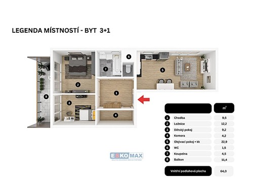 Prodaný byt 3+kk 68 m²
