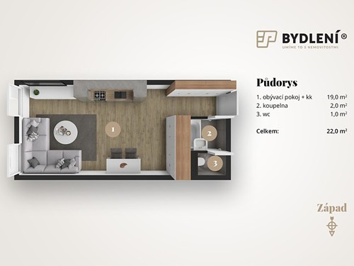 Prodaný byt 1+kk 22 m²